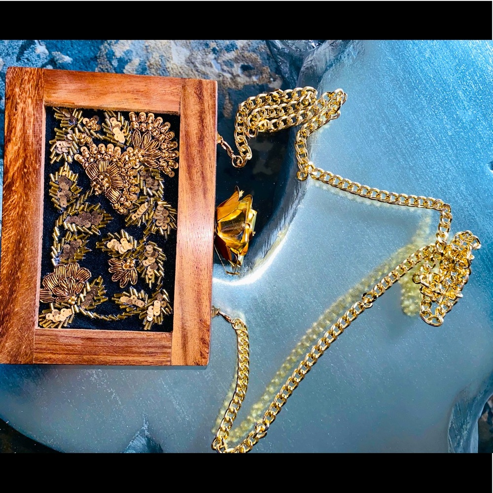 zardozi wooden clutch